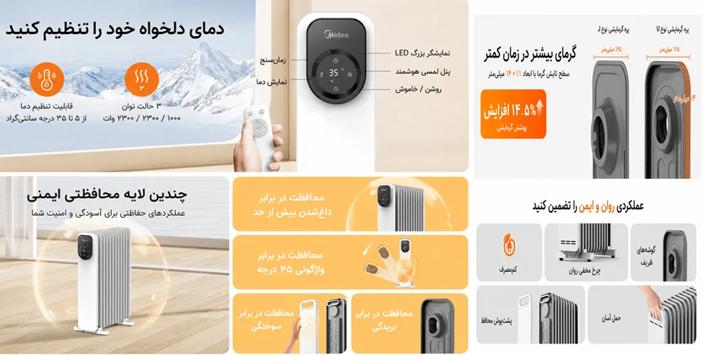 تنظیم دمای دلخواه هیتر برقی مایدیا BW11